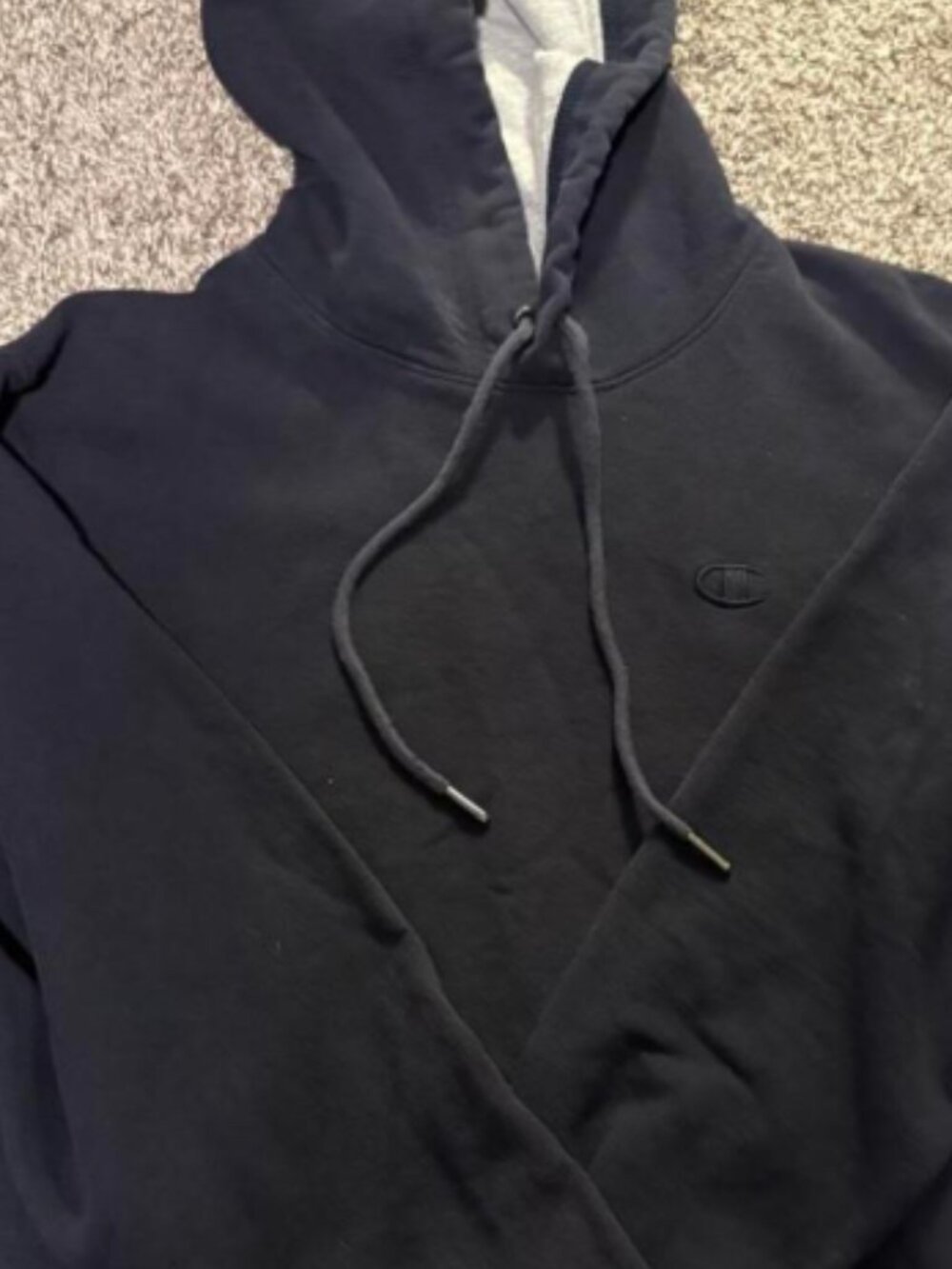 Champion Authentic Navy Blue Hoodie Sweatshirt Size Small Embroidered Logo